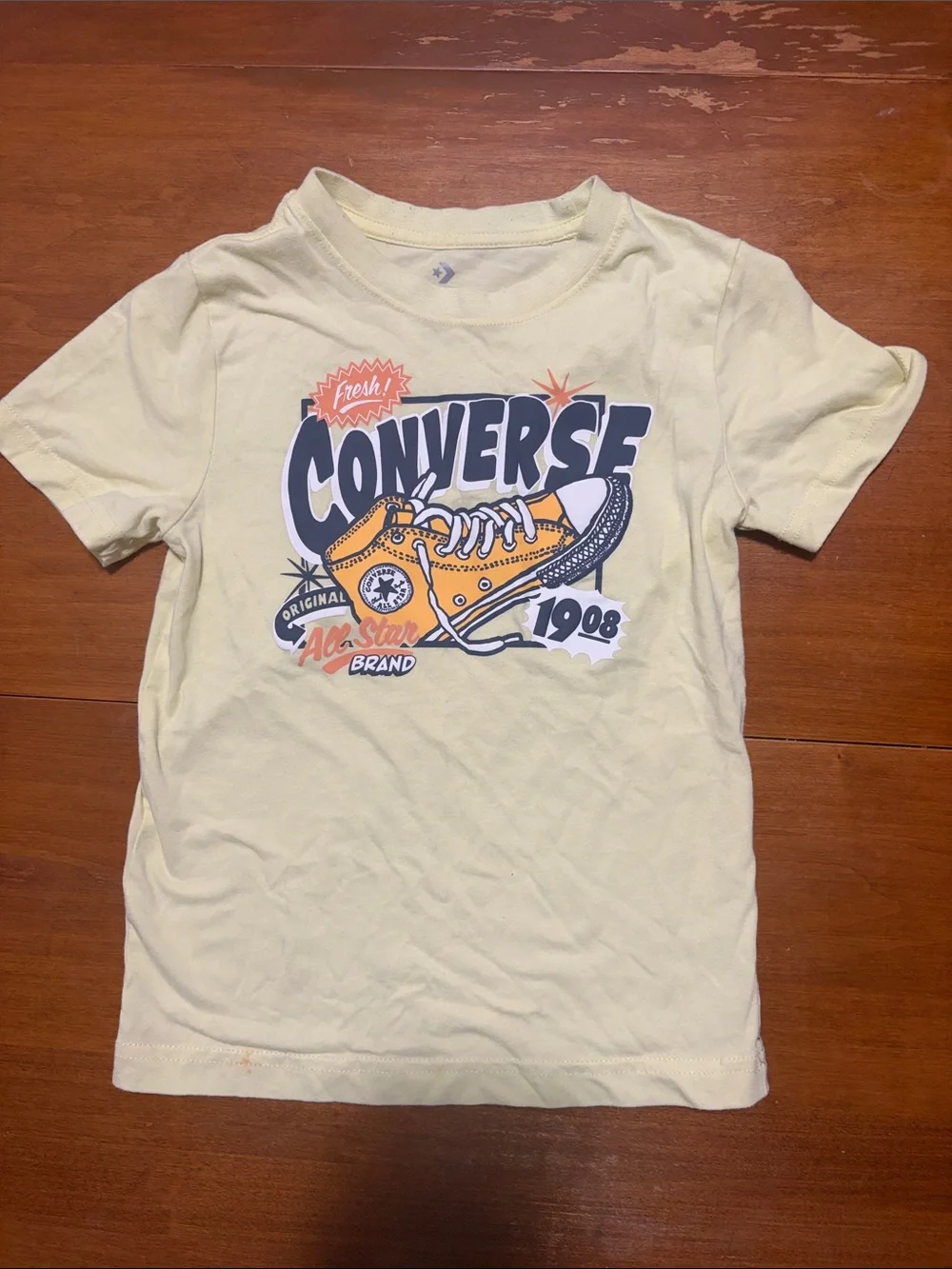 Converse Yellow Graphic Kids Tee with Orange Sneaker Print